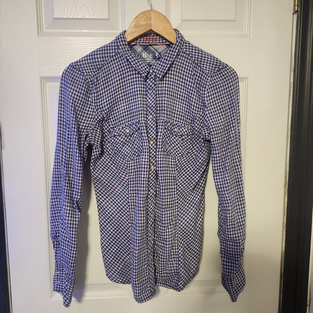 Guess Womens Blue Button down